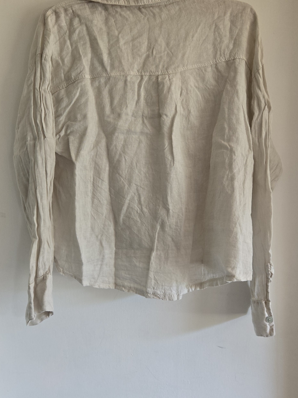 Light Cream Button-Front Linen Blouse - Picture 3 of 3